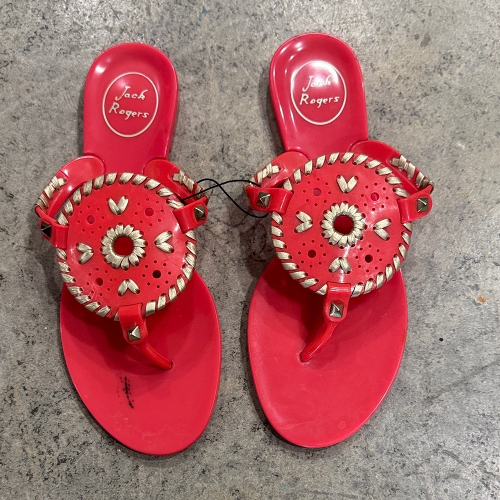 Jack Rogers Coral Sandal with Gold Braided Medallion